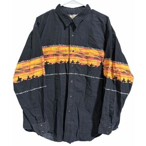 Express Rider 100% Cotton Western Snap Sunset Orange Rodeo Cowboy Shirt Size 2XL